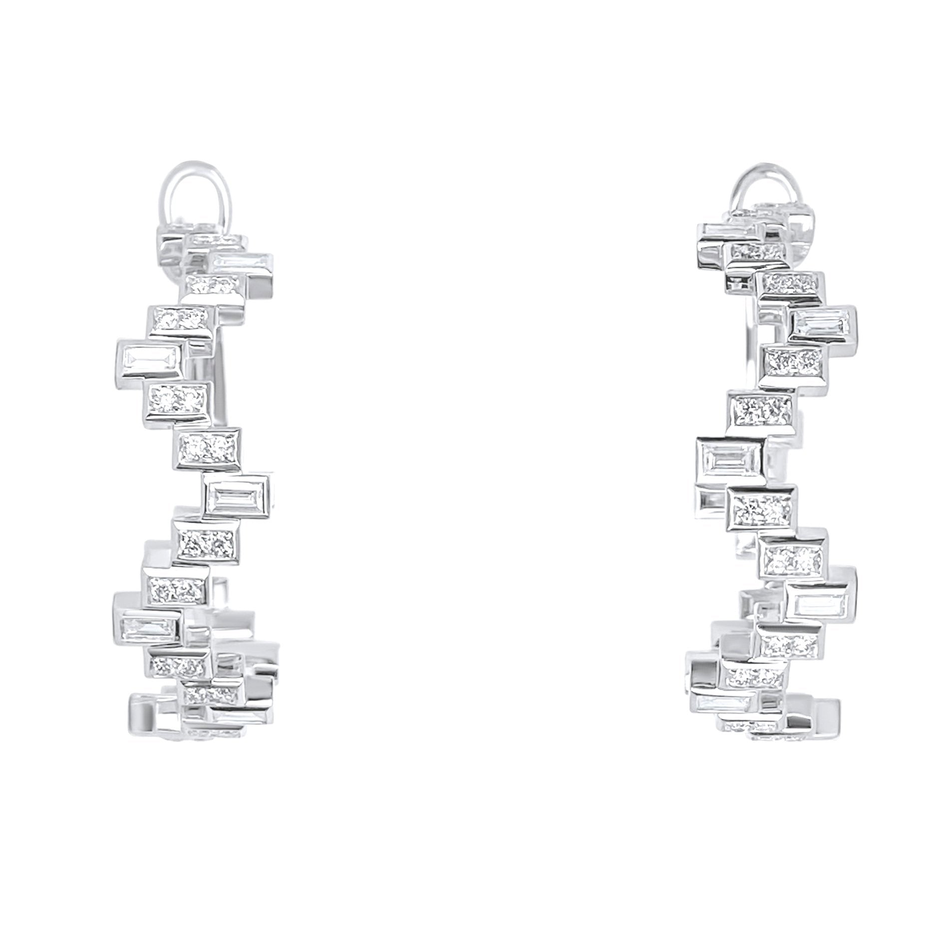 Large Enlightenment Equilibrium Baguette & Round Diamond Hoop Earrings
