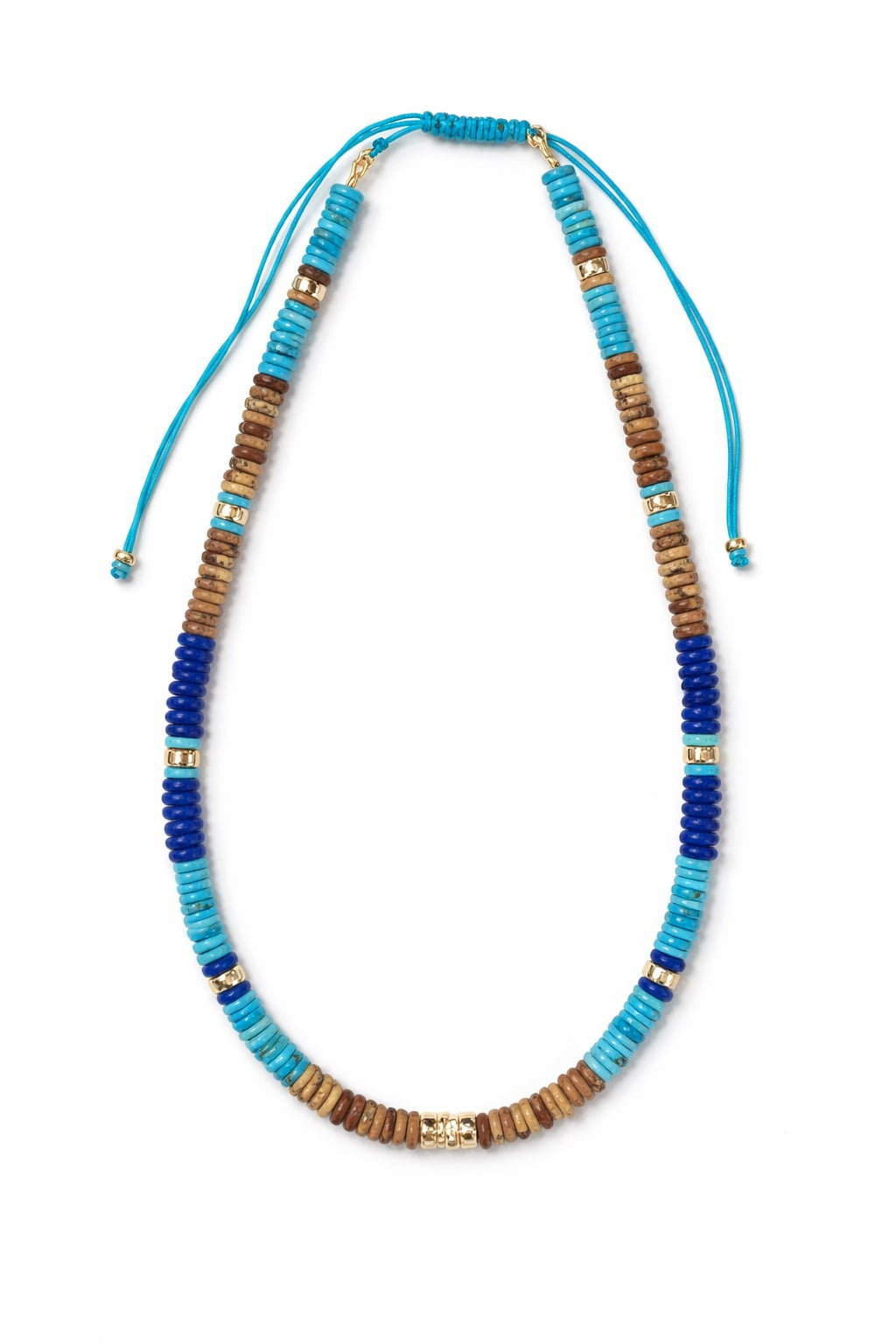 Picture jasper, Turquoise, & Jade Adjustable Beaded Necklace with Gold Beads