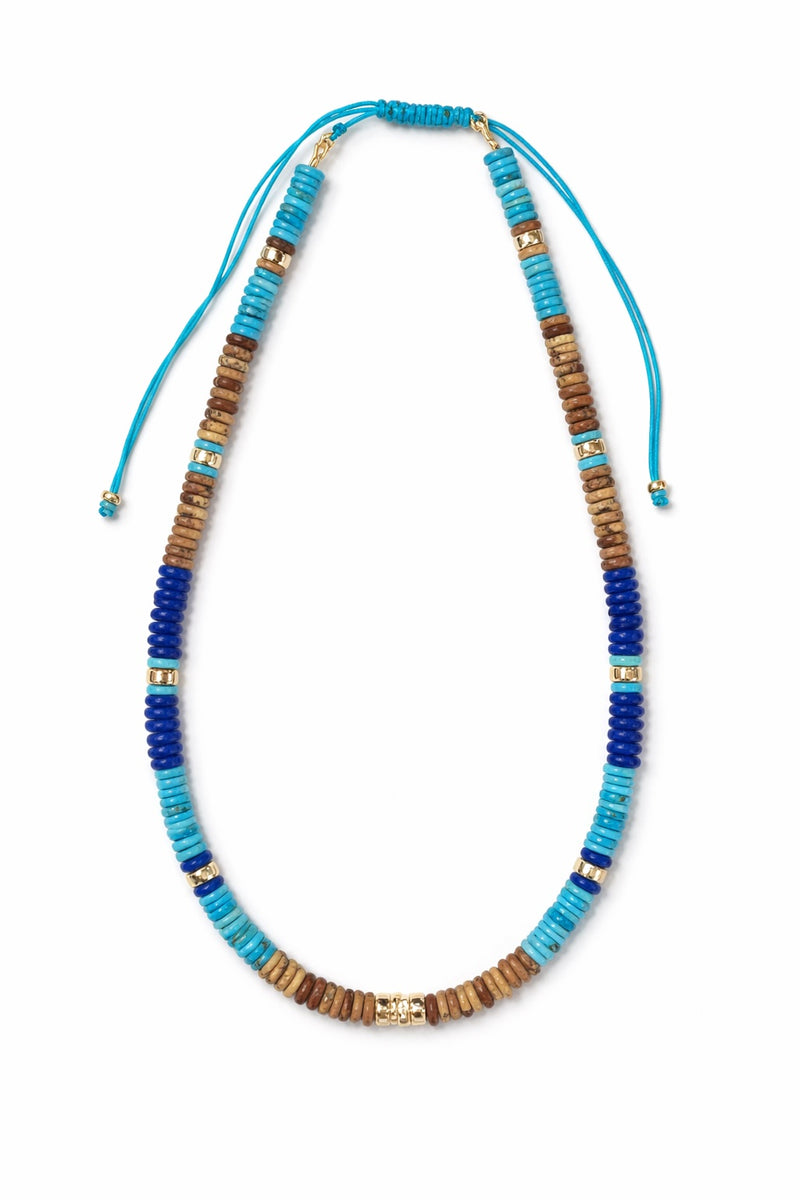 Picture jasper, Turquoise, & Jade Adjustable Beaded Necklace with