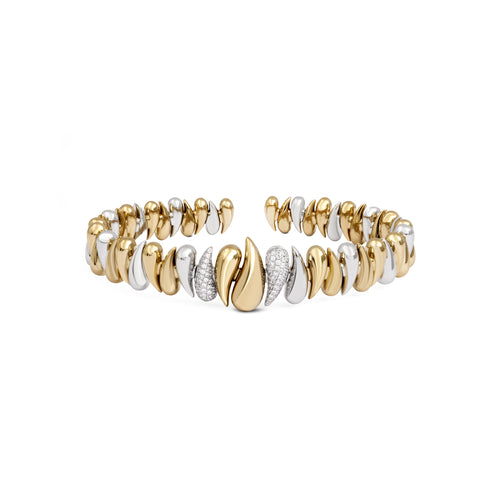Two Tone Small or Large Alternating Diamond Drops Bangle Bracelet