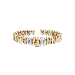 Two Tone Small or Large Alternating Diamond Drops Bangle Bracelet