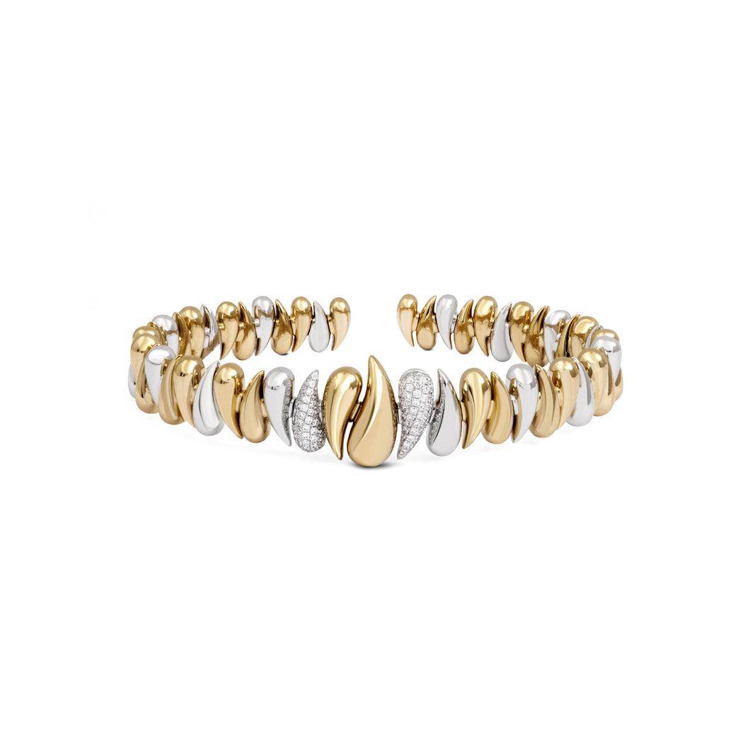 Two Tone Small or Large Alternating Diamond Drops Bangle Bracelet