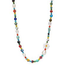 Skinny Pearl Evil Eye Flower Beaded Necklace
