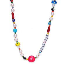 Fuck Off or Love Beaded Necklace with Icons & Hand Painted Pearl