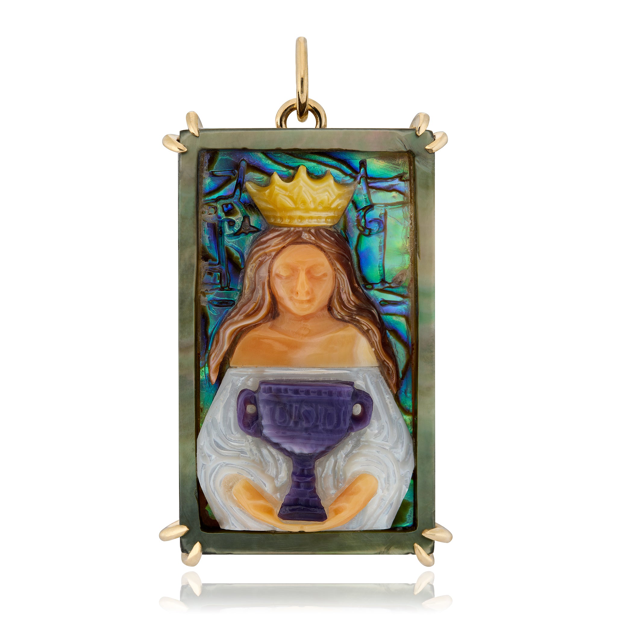 Hand Carved Queen of Cups Tarot Card Charm