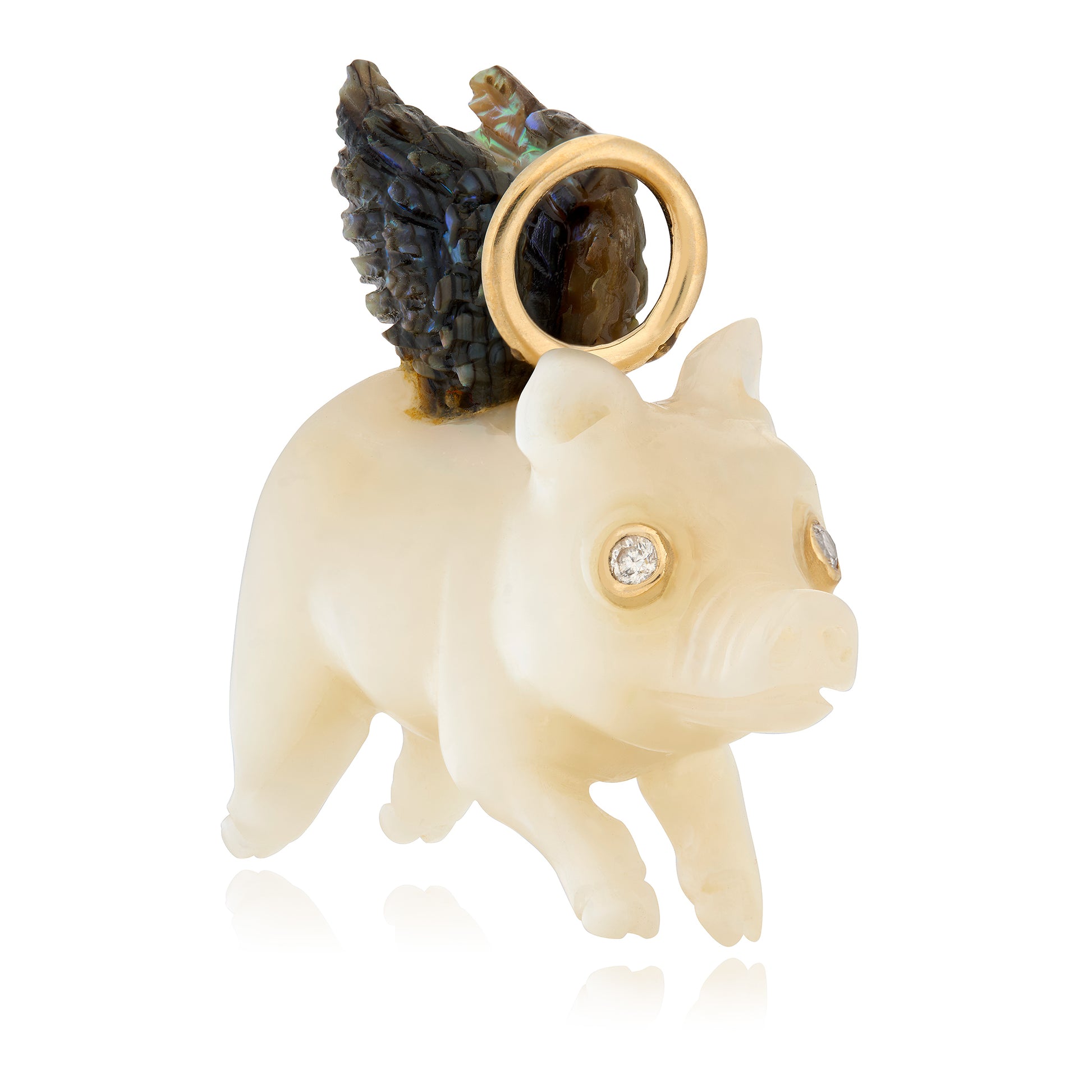 Flying Mother of Pearl Pig with Abalone Wings Charm