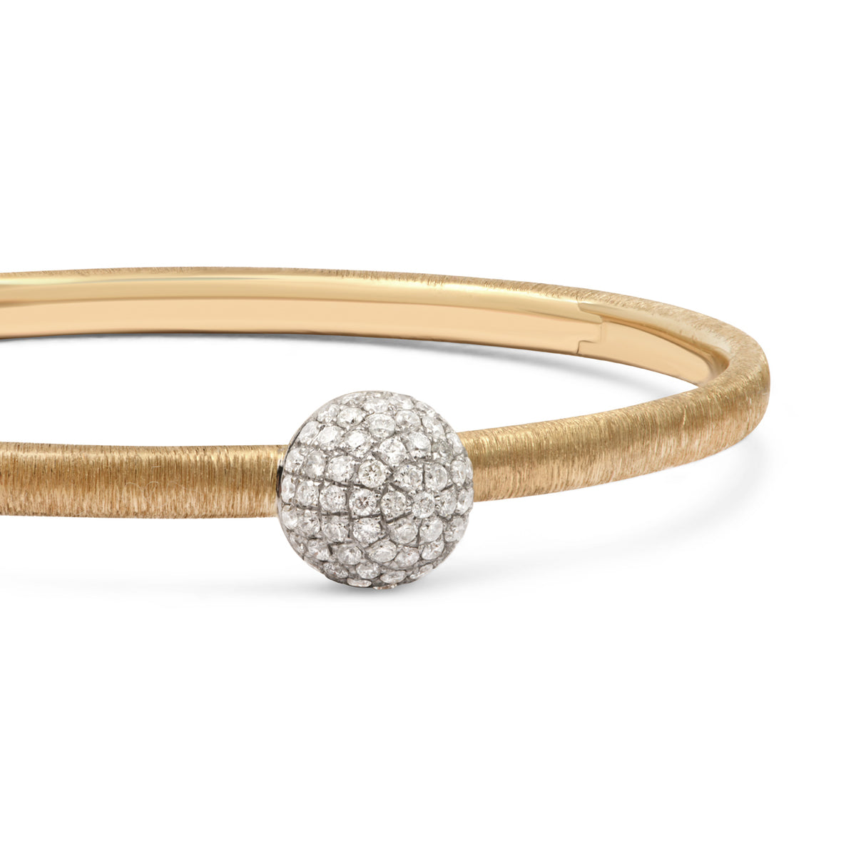 Medium or Large Satin Gold & Diamond Ball Bangle Bracelet