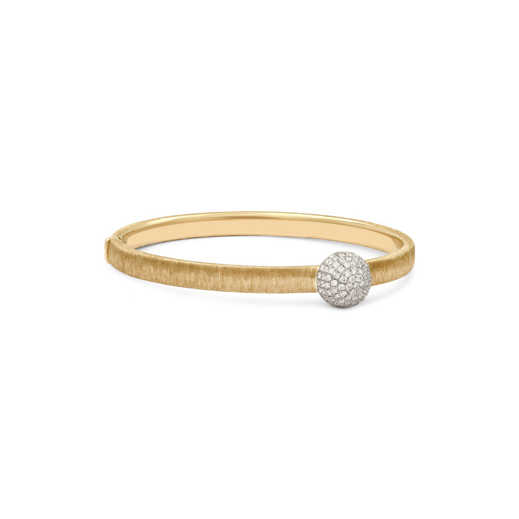 Medium or Large Satin Gold & Diamond Ball Bangle Bracelet