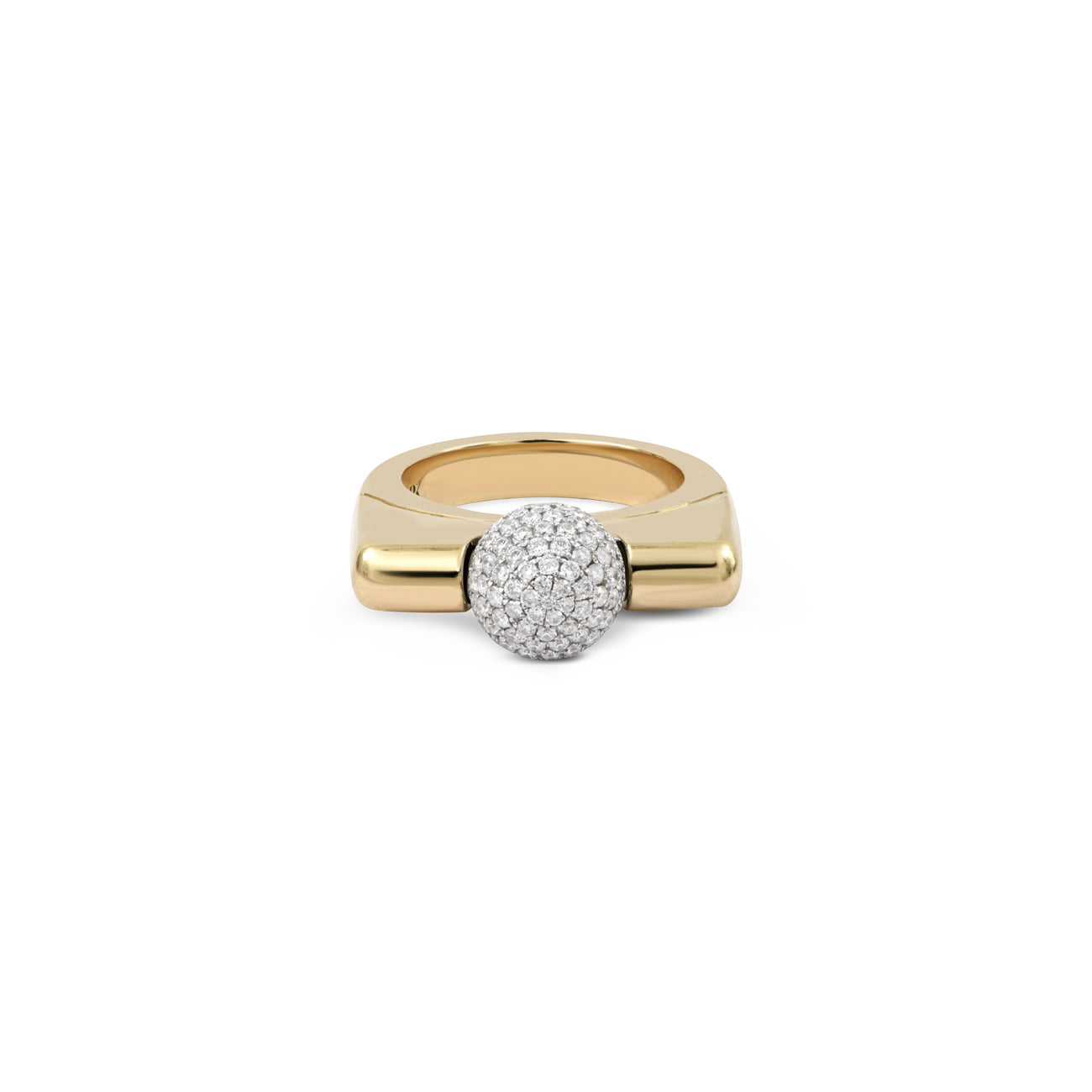 Edgy High Polish & Pave Diamond Ball Ring