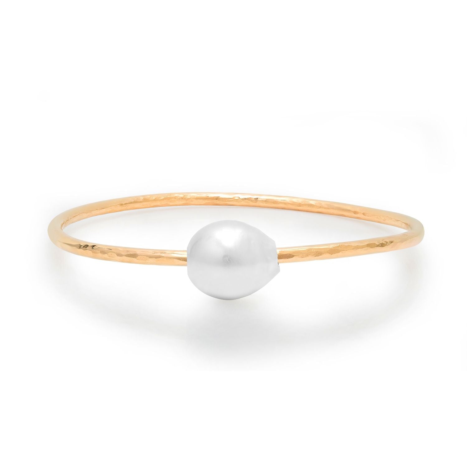 Thick Gold Filled South Sea Pearl Pounded Wire Bangle Bracelet