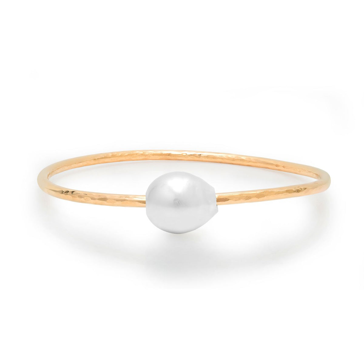 Thick Gold Filled South Sea Pearl Pounded Wire Bangle Bracelet