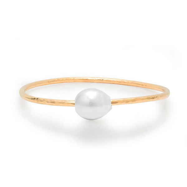 Thick Gold Filled South Sea Pearl Pounded Wire Bangle Bracelet