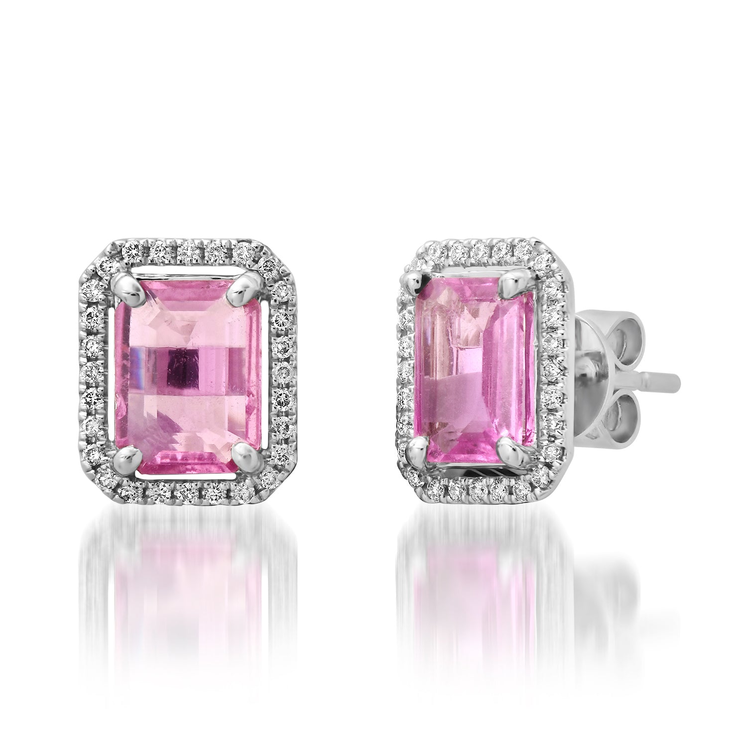 Diamond Framed Pink Sapphire Stud Earrings