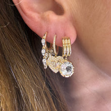 Diamond Huggie Hoop Heart Drop Earrings