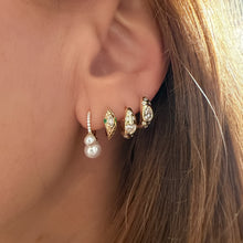 Diamond Pear Huggie Hoop Earrings with Scattered Diamonds