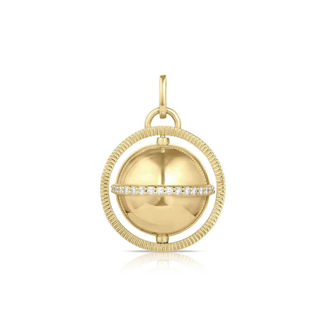 Diamond Spinning Golden Globe Charm Pendant