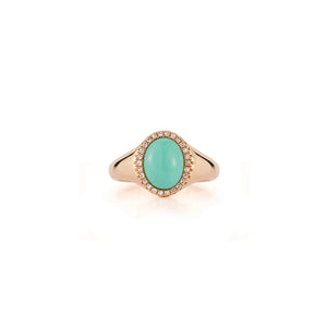 Diamond & Turquoise Cabochon Signet Ring