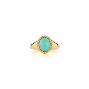 Diamond & Turquoise Cabochon Signet Ring