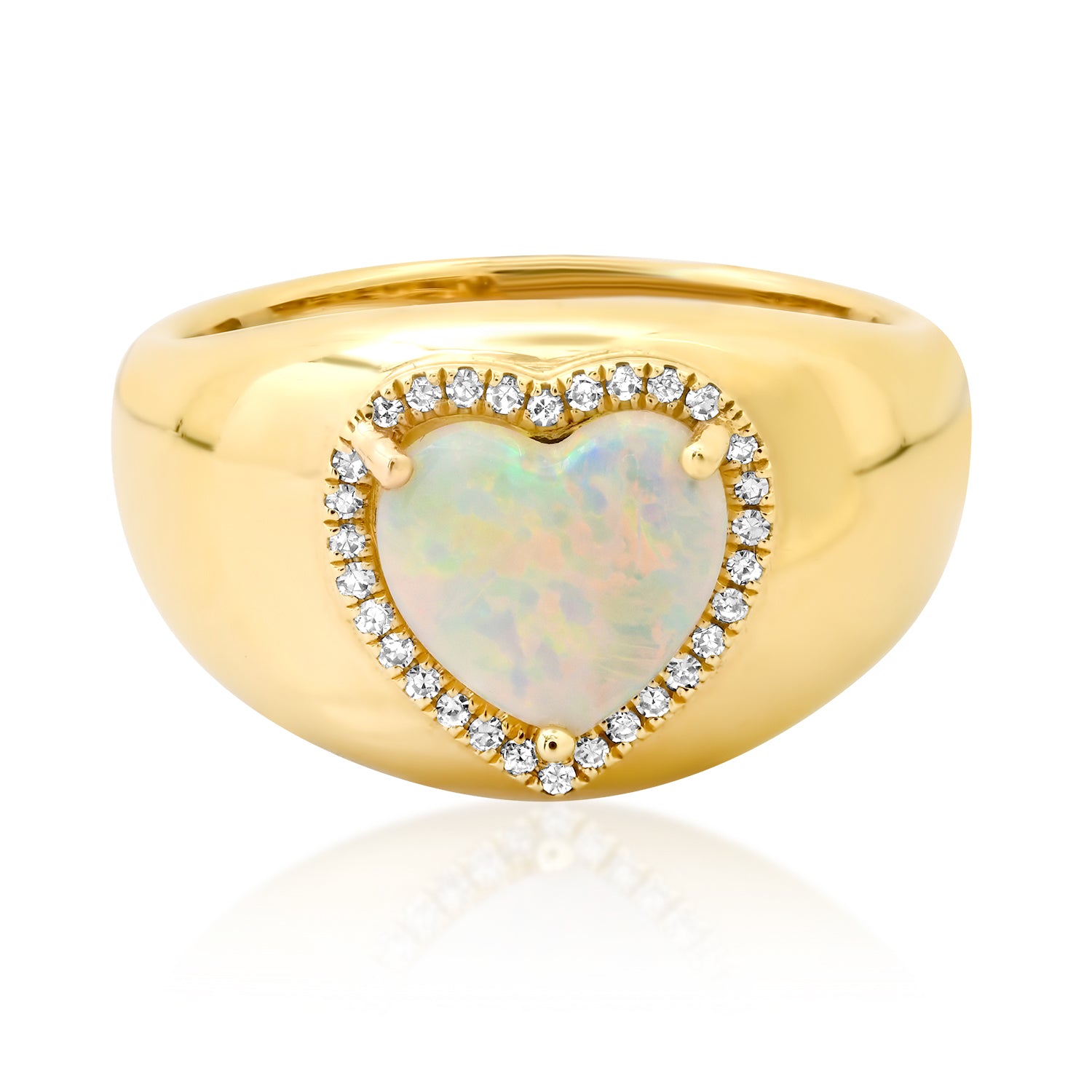 Domed Diamond & Opal Heart Ring