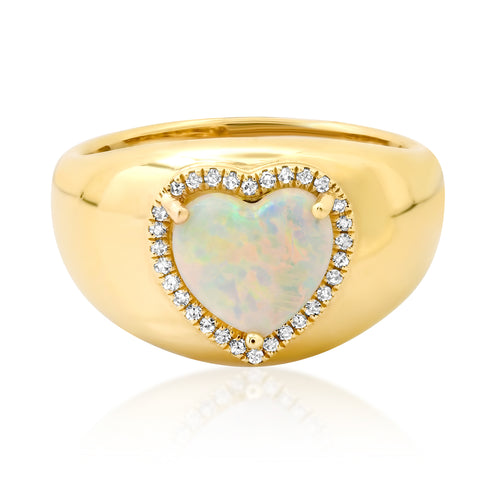 Domed Diamond & Opal Heart Ring