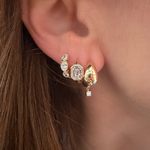 Domed Wide Gold Huggie Hoop Earrings with Diamond Dangle