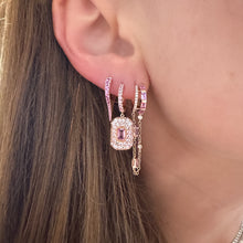 Double Mixed Diamond & Pink Sapphire Fringe Huggie Earrings 