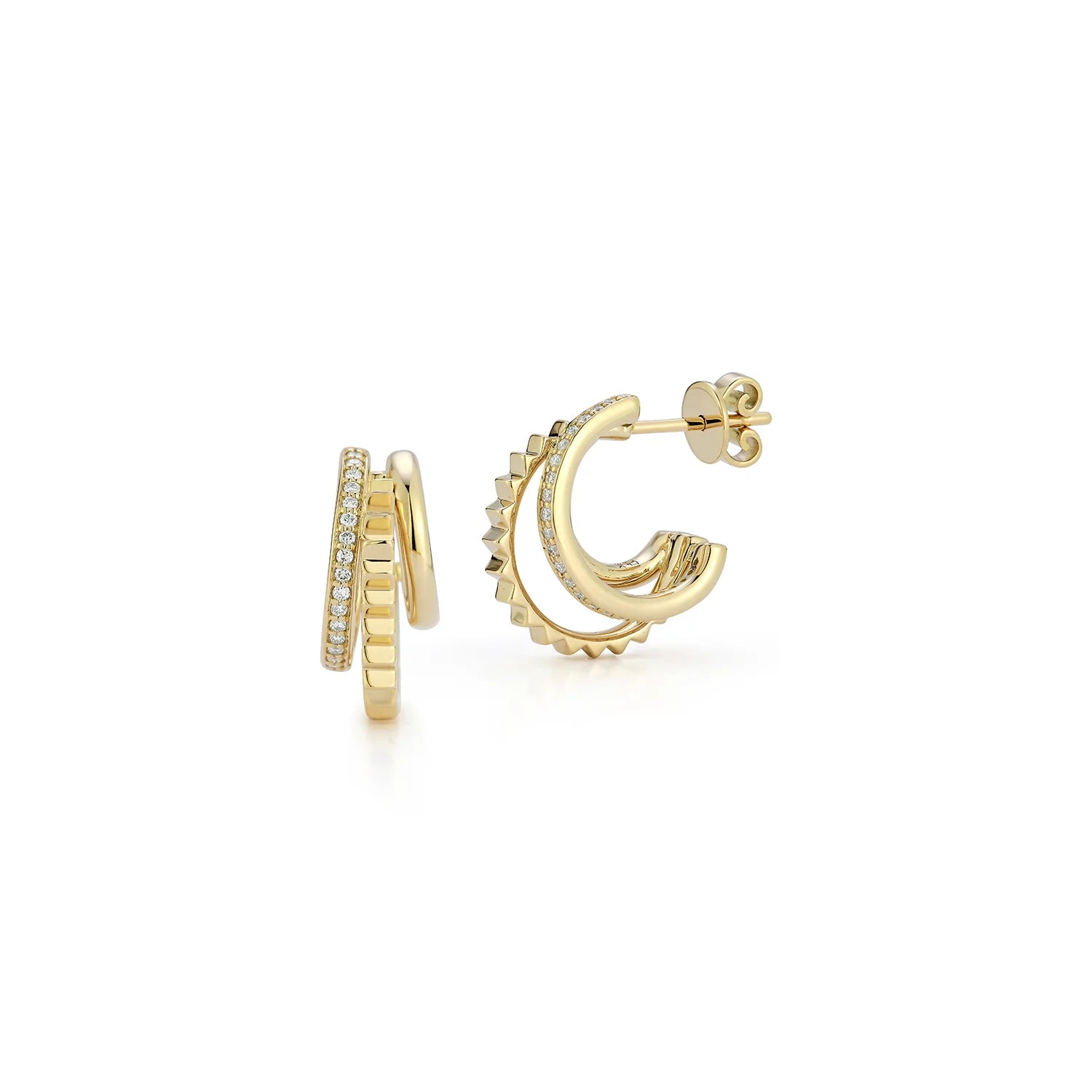 Clive Gold & Diamond Triple Hoop Huggie Earrings