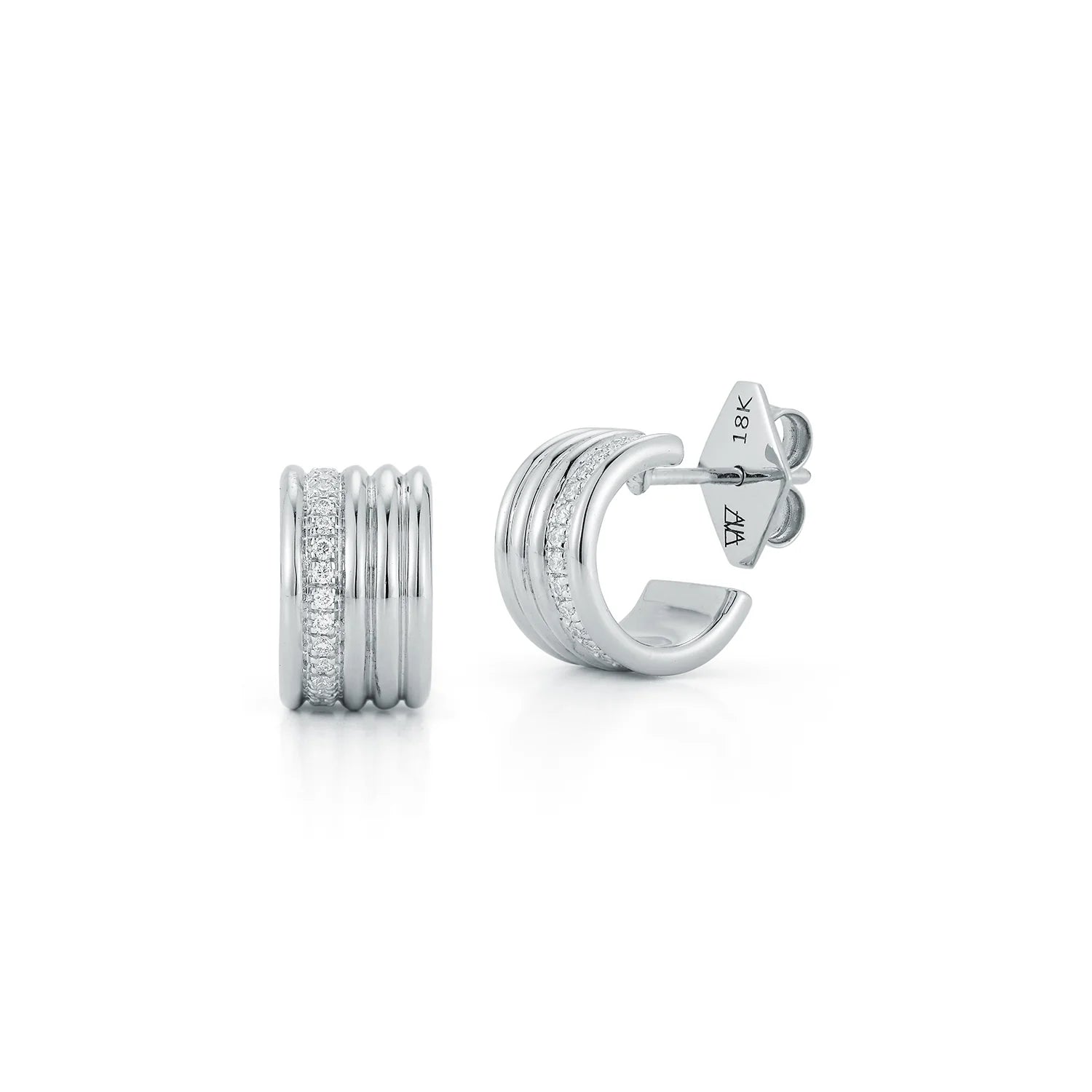 Thoby Gold & Diamond 5 Row Tubular Huggie Earrings