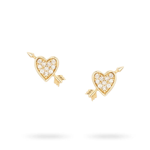 Pavé Diamond Heart & Arrow Stud Earrings