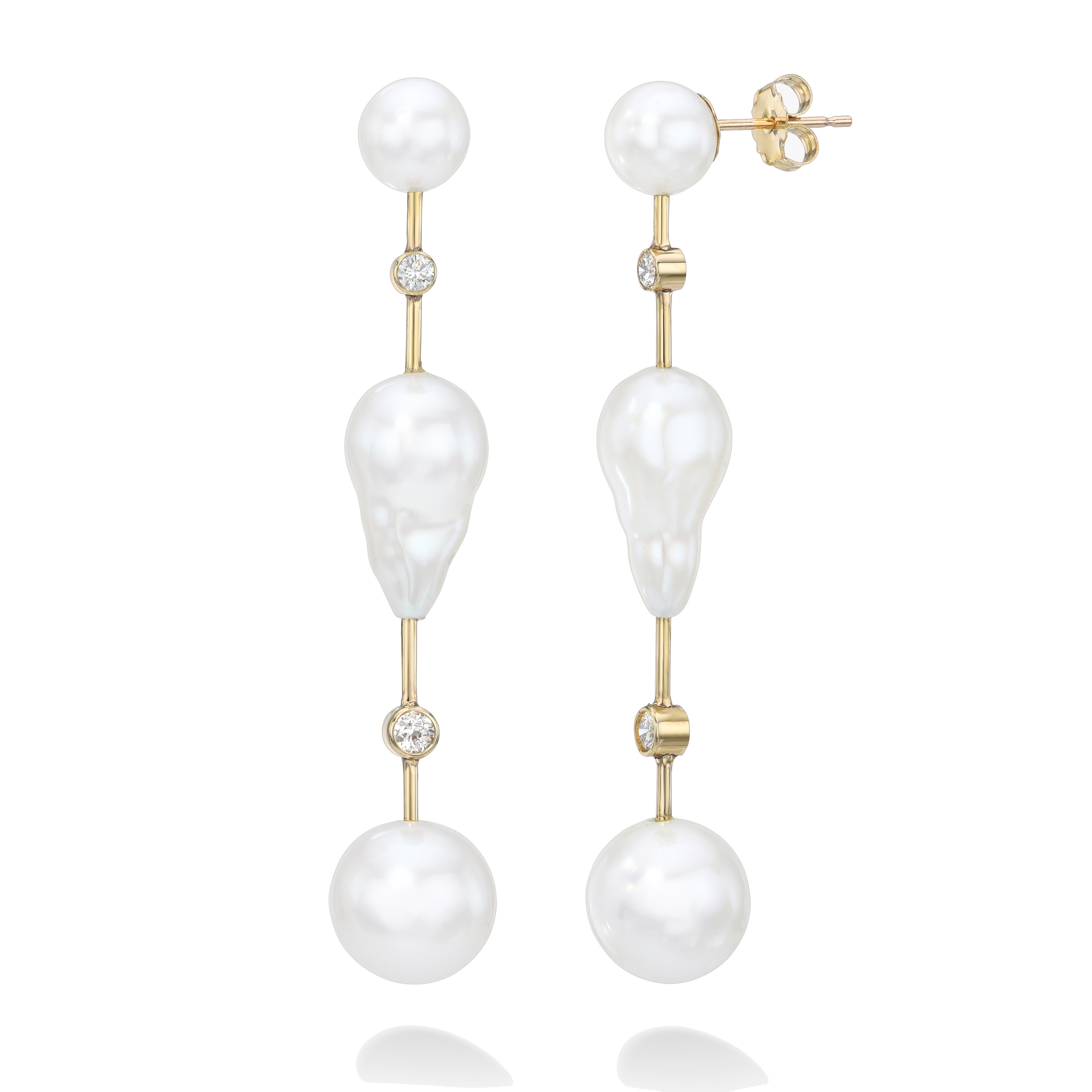 Round Cloudier Pearl & Diamond Bar Earrings