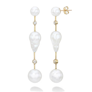 Round Cloudier Pearl & Diamond Bar Earrings