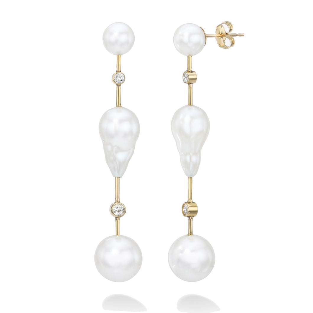 Round Cloudier Pearl & Diamond Bar Earrings