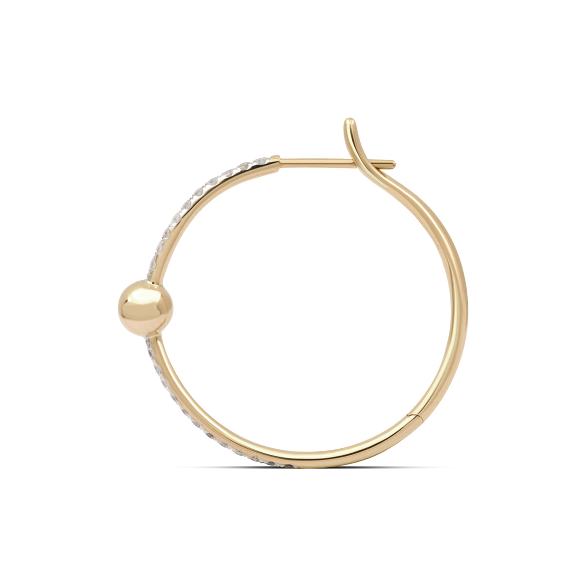 Small or Large Gold Ball & Pave Diamond Line Hoop Earring