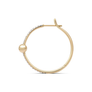 Small or Large Gold Ball & Pave Diamond Line Hoop Earring