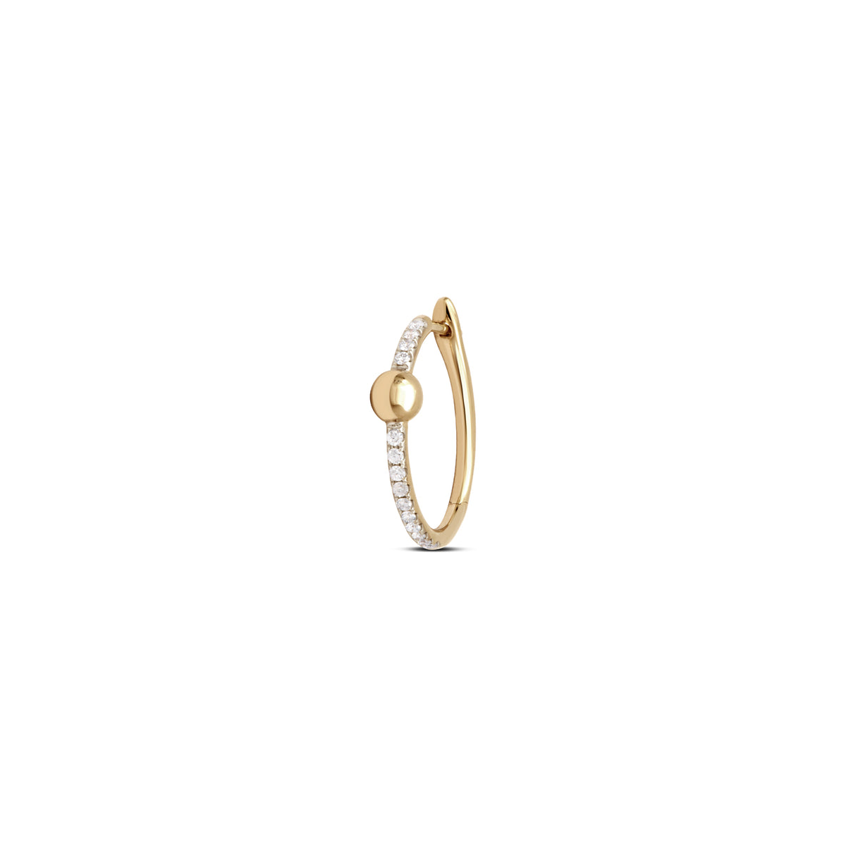 Small or Large Gold Ball & Pave Diamond Line Hoop Earring