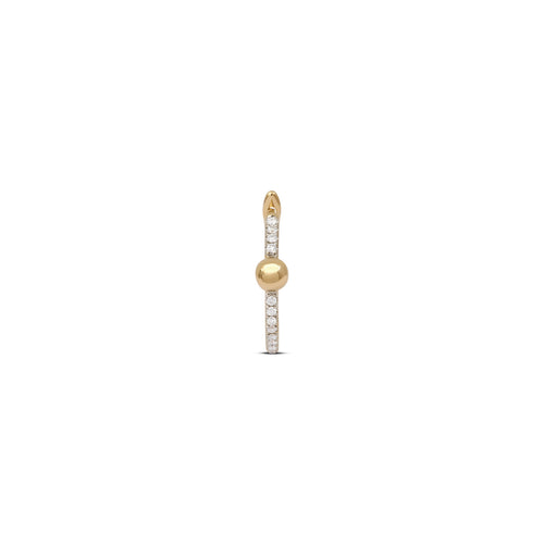 Small or Large Gold Ball & Pave Diamond Line Hoop Earring