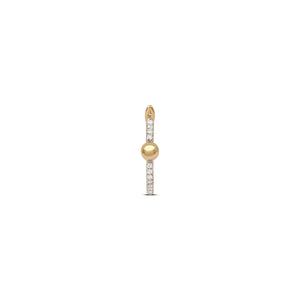Small or Large Gold Ball & Pave Diamond Line Hoop Earring
