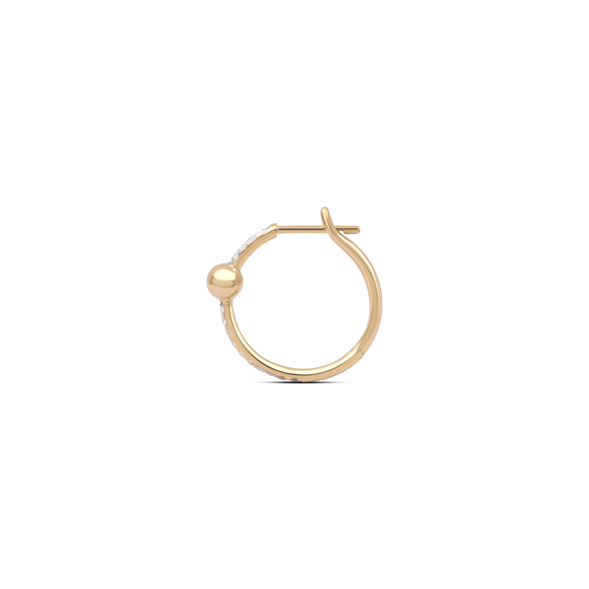 Small or Large Gold Ball & Pave Diamond Line Hoop Earring