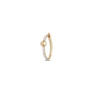 Small or Large Gold Ball & Pave Diamond Line Hoop Earring