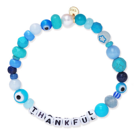 Evil Eye Thankful Beaded Stretch Bracelet