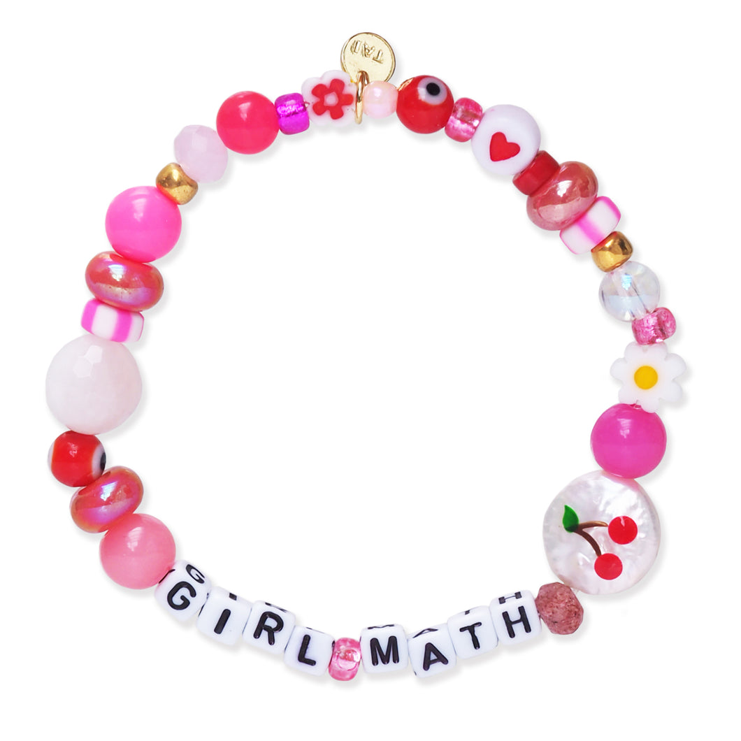 Girl Math or Tini Time Beaded Stretch Bracelet with Hand-Painted Pearl