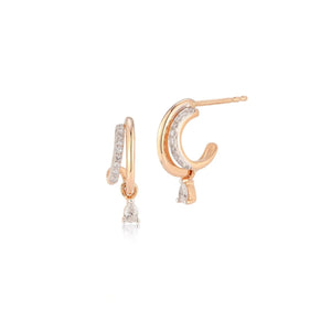 Diamond Pear Drop Double Huggie Earrings