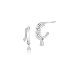 Diamond Pear Drop Double Huggie Earrings