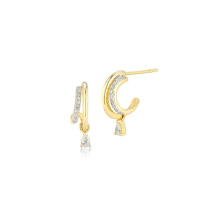 Diamond Pear Drop Double Huggie Earrings