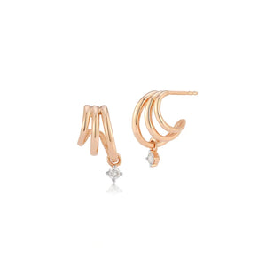 Diamond Drop Triple Huggie Earrings