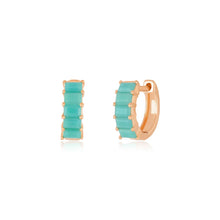 Prong Set Turquoise Baguette Mini Huggie Hoop Earrings