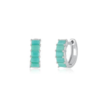 Prong Set Turquoise Baguette Mini Huggie Hoop Earrings