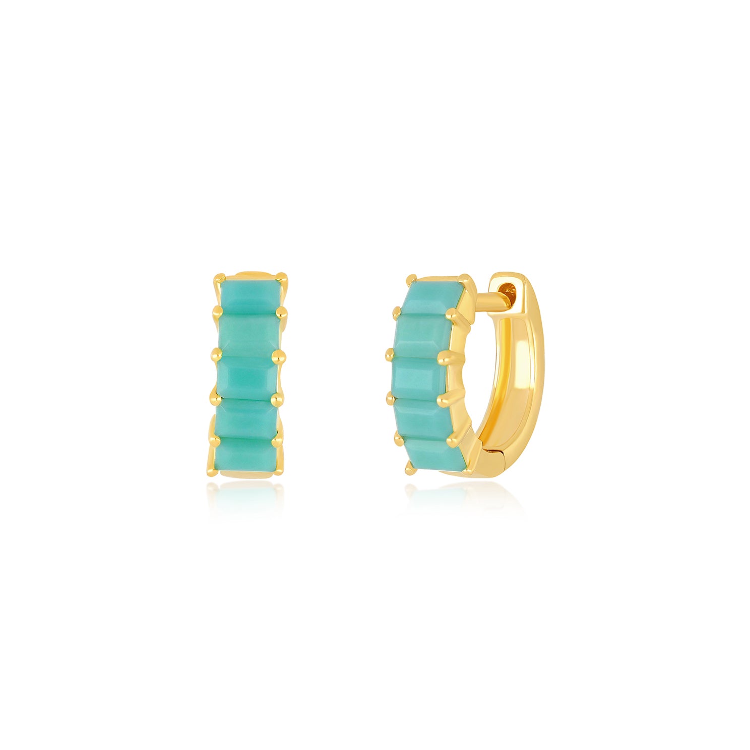 Prong Set Turquoise Baguette Mini Huggie Hoop Earrings