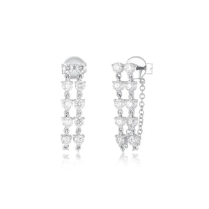 Front Back Double Diamond Chain Stud Earrings