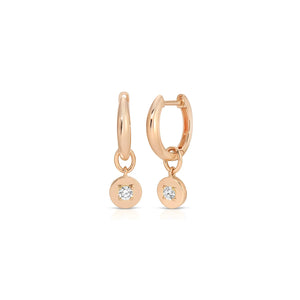 Gold Frame Round Diamond Huggie Hoop Earrings